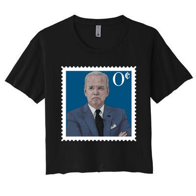 Joe Biden Zero Cents Stamp 0 Funny Worthless President Women's Crop Top Tee