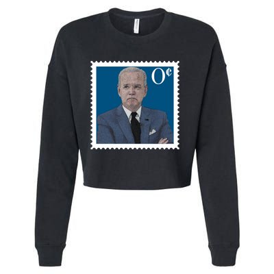 Joe Biden Zero Cents Stamp 0 Funny Worthless President Cropped Pullover Crew