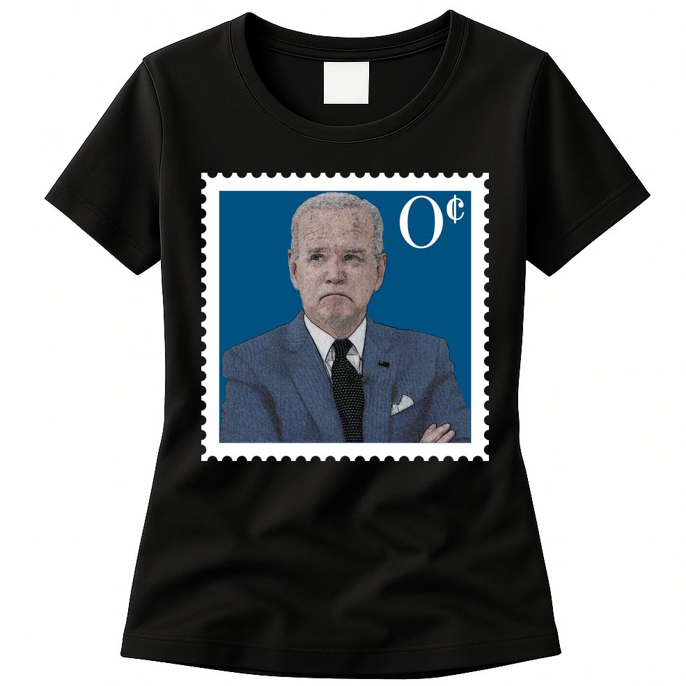 Joe Biden Zero Cents Stamp 0 Funny Worthless President Womens T-Shirt