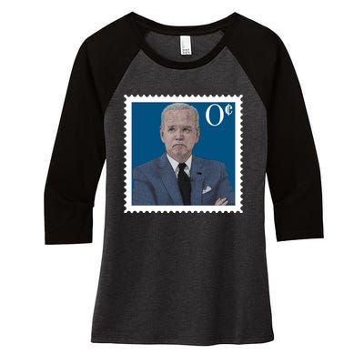 Joe Biden Zero Cents Stamp 0 Funny Worthless President Women's Tri-Blend 3/4-Sleeve Raglan Shirt