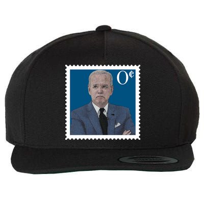 Joe Biden Zero Cents Stamp 0 Funny Worthless President Wool Snapback Cap