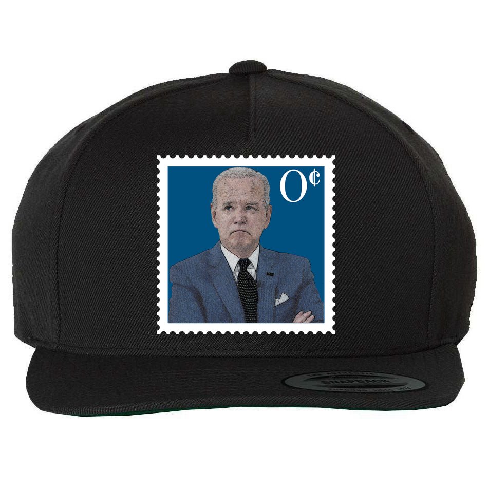 Joe Biden Zero Cents Stamp 0 Funny Worthless President Wool Snapback Cap