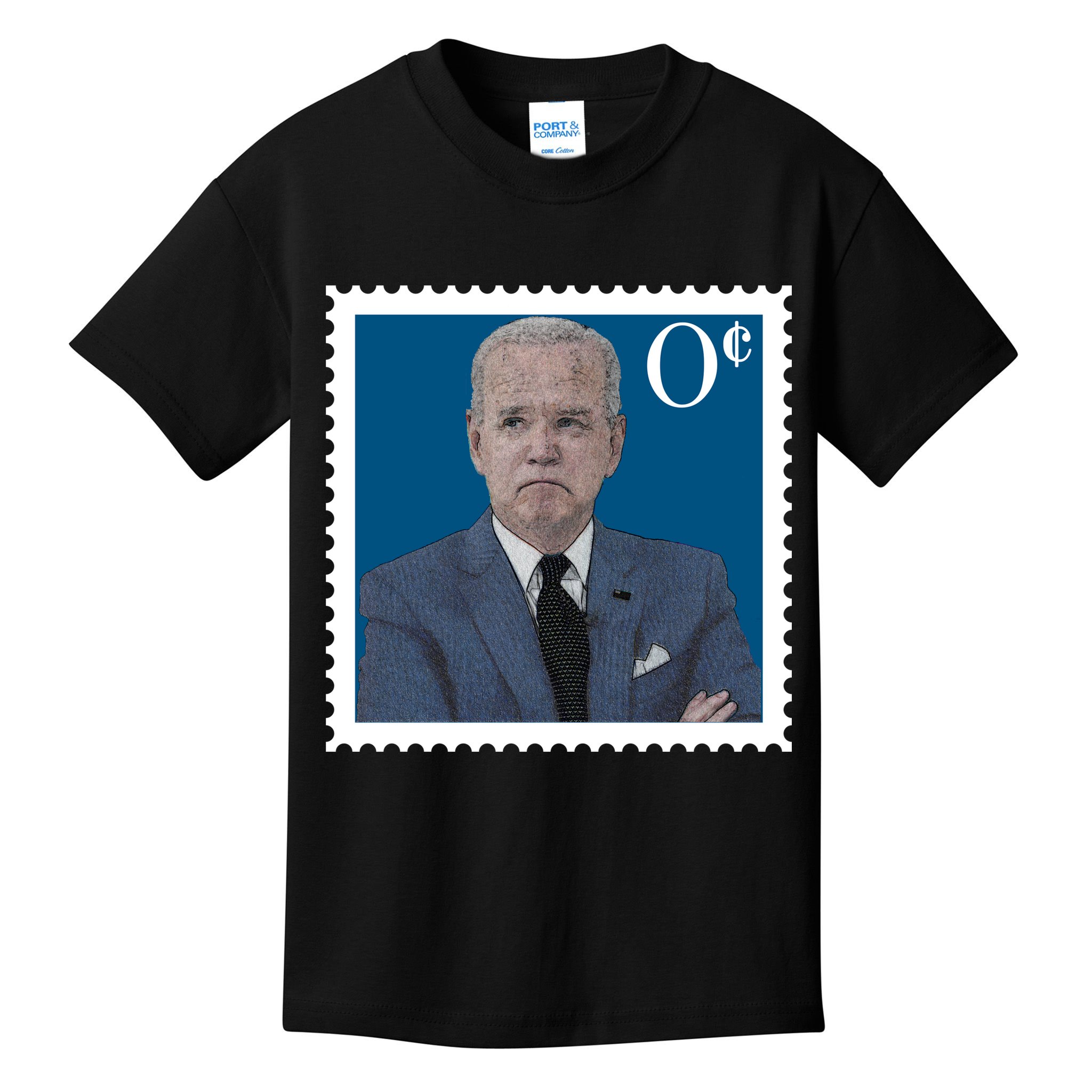 Joe Biden Zero Cents Stamp 0 Funny Worthless President Kids T-Shirt