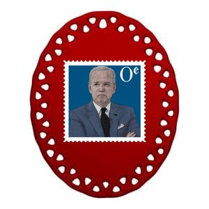 Joe Biden Zero Cents Stamp 0 Funny Worthless President Ceramic Oval Ornament