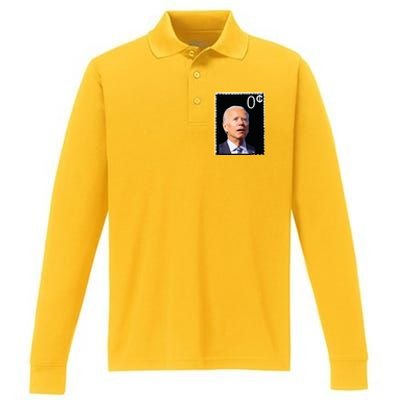 Joe Biden Zero Cents Stamp 0 President Joe Performance Long Sleeve Polo