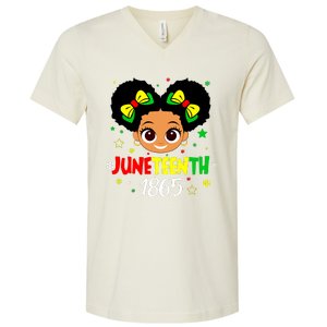 Juneteenth Celebrating 1865 Cute Black Girl V-Neck T-Shirt