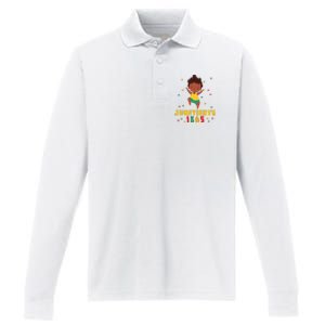 Juneteenth Celebrating 1865 Cute Black Performance Long Sleeve Polo