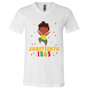 Juneteenth Celebrating 1865 Cute Black V-Neck T-Shirt