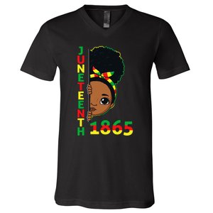 Juneteenth Celebrating 1865 Brown Skin Princess V-Neck T-Shirt