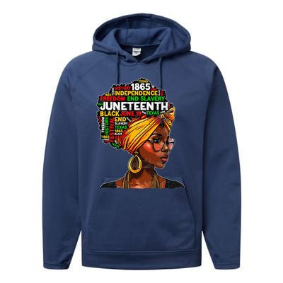 Juneteenth Celebrate 1865 Afro Black Natural Hair Performance Fleece Hoodie