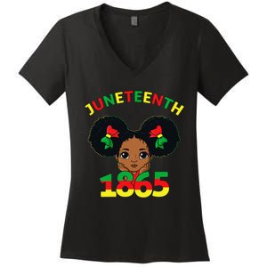 Juneteenth Celebrating 1865 Cute Brown Skin Women's V-Neck T-Shirt