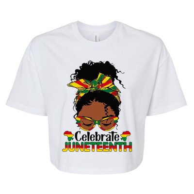 Juneteenth Celebrate 1865 Messy Bun Glasses Black Women Bella+Canvas Jersey Crop Tee