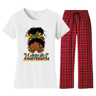 Juneteenth Celebrate 1865 Messy Bun Glasses Black Women Women's Flannel Pajama Set