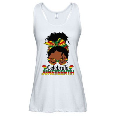 Juneteenth Celebrate 1865 Messy Bun Glasses Black Women Ladies Essential Flowy Tank