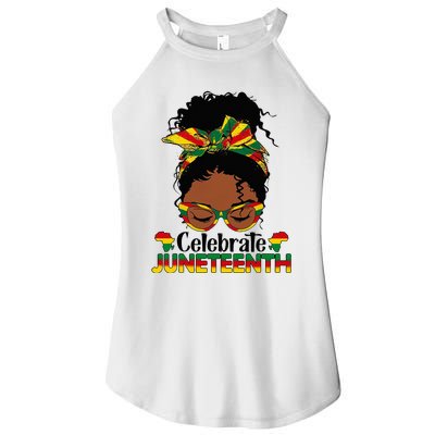 Juneteenth Celebrate 1865 Messy Bun Glasses Black Women Women’s Perfect Tri Rocker Tank