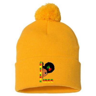 Juneteenth Celebrating 1865 Cute Black Girl Pom Pom 12in Knit Beanie