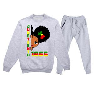 Juneteenth Celebrating 1865 Cute Black Girl Premium Crewneck Sweatsuit Set