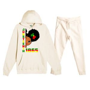 Juneteenth Celebrating 1865 Cute Black Girl Premium Hooded Sweatsuit Set