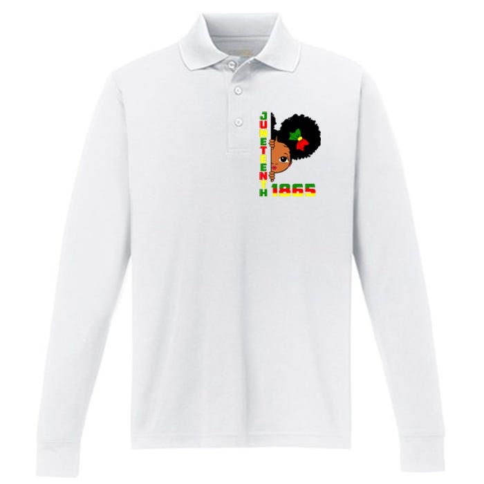 Juneteenth Celebrating 1865 Cute Black Girl Performance Long Sleeve Polo