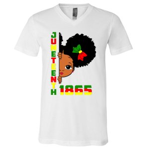 Juneteenth Celebrating 1865 Cute Black Girl V-Neck T-Shirt