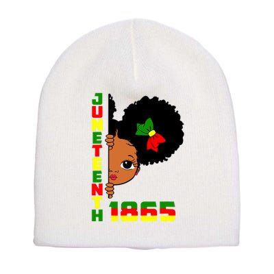 Juneteenth Celebrating 1865 Cute Black Girl Short Acrylic Beanie