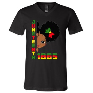 Juneteenth Celebrating 1865 Cute Black V-Neck T-Shirt