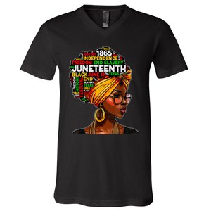 Juneteenth Celebrate 1865 Afro Black Natural Hair Women V-Neck T-Shirt