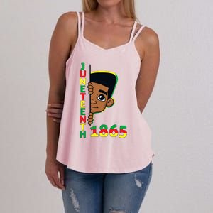 Juneteenth Celebrating 1865 Cool Brown Skin King Boy Women's Strappy Tank