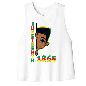 Juneteenth Celebrating 1865 Cool Brown Skin King Boy Women's Racerback Cropped Tank