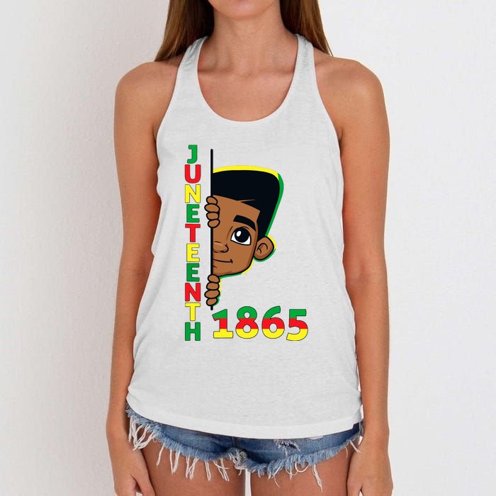 Juneteenth Celebrating 1865 Cool Brown Skin King Boy Women's Knotted Racerback Tank