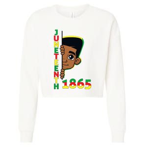 Juneteenth Celebrating 1865 Cool Brown Skin King Boy Cropped Pullover Crew