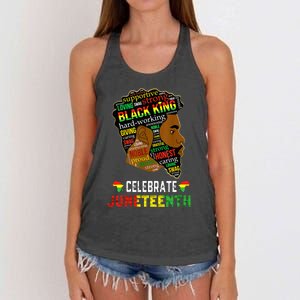 Juneteenth Celebrate 1865 Freedom Black King Fathers Day Women's Knotted Racerback Tank