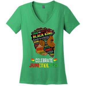 Juneteenth Celebrate 1865 Freedom Black King Fathers Day Women's V-Neck T-Shirt