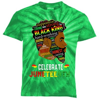 Juneteenth Celebrate 1865 Freedom Black King Fathers Day Kids Tie-Dye T-Shirt