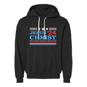 Jesus Christ 2024 President Usa Election Political Parody Garment-Dyed Fleece Hoodie