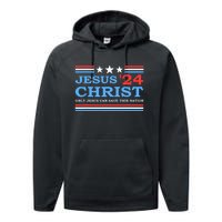 Jesus Christ 2024 President Usa Election Political Parody Performance Fleece Hoodie