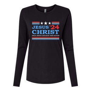 Jesus Christ 2024 President Usa Election Political Parody Womens Cotton Relaxed Long Sleeve T-Shirt