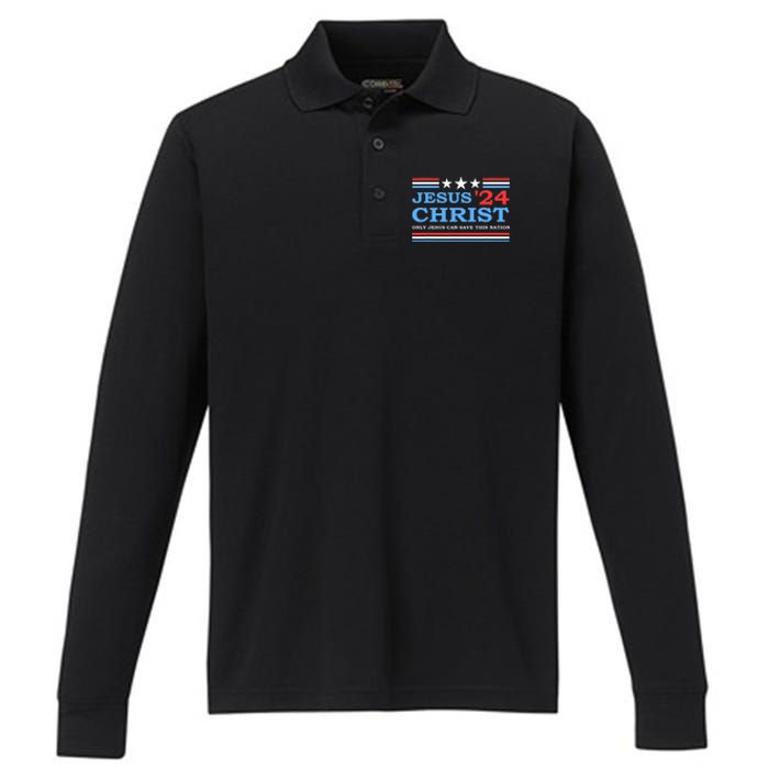 Jesus Christ 2024 President Usa Election Political Parody Performance Long Sleeve Polo