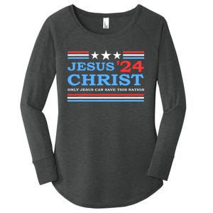 Jesus Christ 2024 President Usa Election Political Parody Women's Perfect Tri Tunic Long Sleeve Shirt