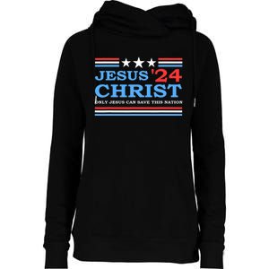 Jesus Christ 2024 President Usa Election Political Parody Womens Funnel Neck Pullover Hood