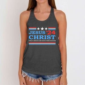 Jesus Christ 2024 President Usa Election Political Parody Women's Knotted Racerback Tank