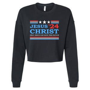 Jesus Christ 2024 President Usa Election Political Parody Cropped Pullover Crew