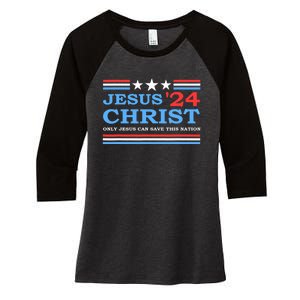 Jesus Christ 2024 President Usa Election Political Parody Women's Tri-Blend 3/4-Sleeve Raglan Shirt