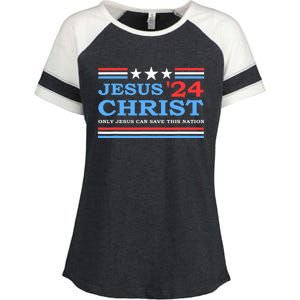 Jesus Christ 2024 President Usa Election Political Parody Enza Ladies Jersey Colorblock Tee