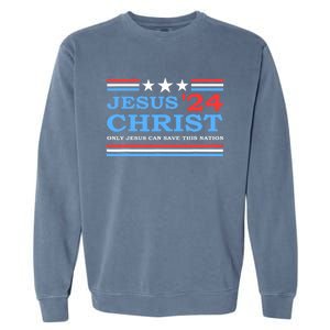 Jesus Christ 2024 President Usa Election Political Parody Garment-Dyed Sweatshirt