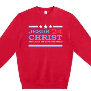 Jesus Christ 2024 President Usa Election Political Parody Premium Crewneck Sweatshirt