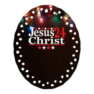 Jesus Christ 2024 Political Election Parody Ceramic Oval Ornament