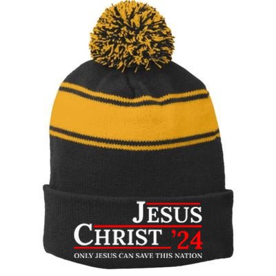 Jesus Christ 24 Only Jesus Can Save This Nation Stripe Pom Pom Beanie