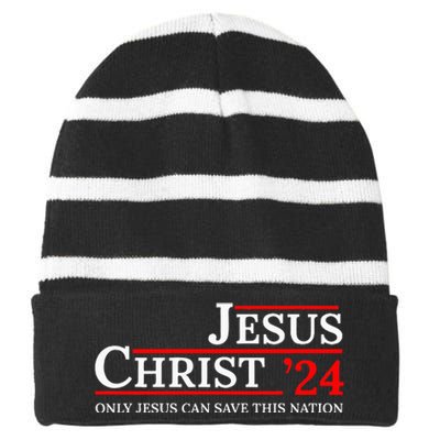 Jesus Christ 24 Only Jesus Can Save This Nation Striped Beanie with Solid Band