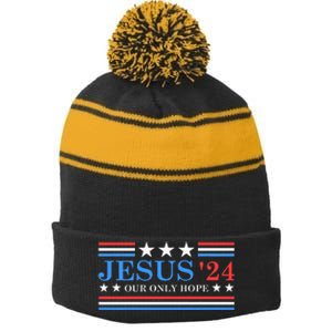 Jesus Christ 2024 President Usa Election Political Parody Stripe Pom Pom Beanie